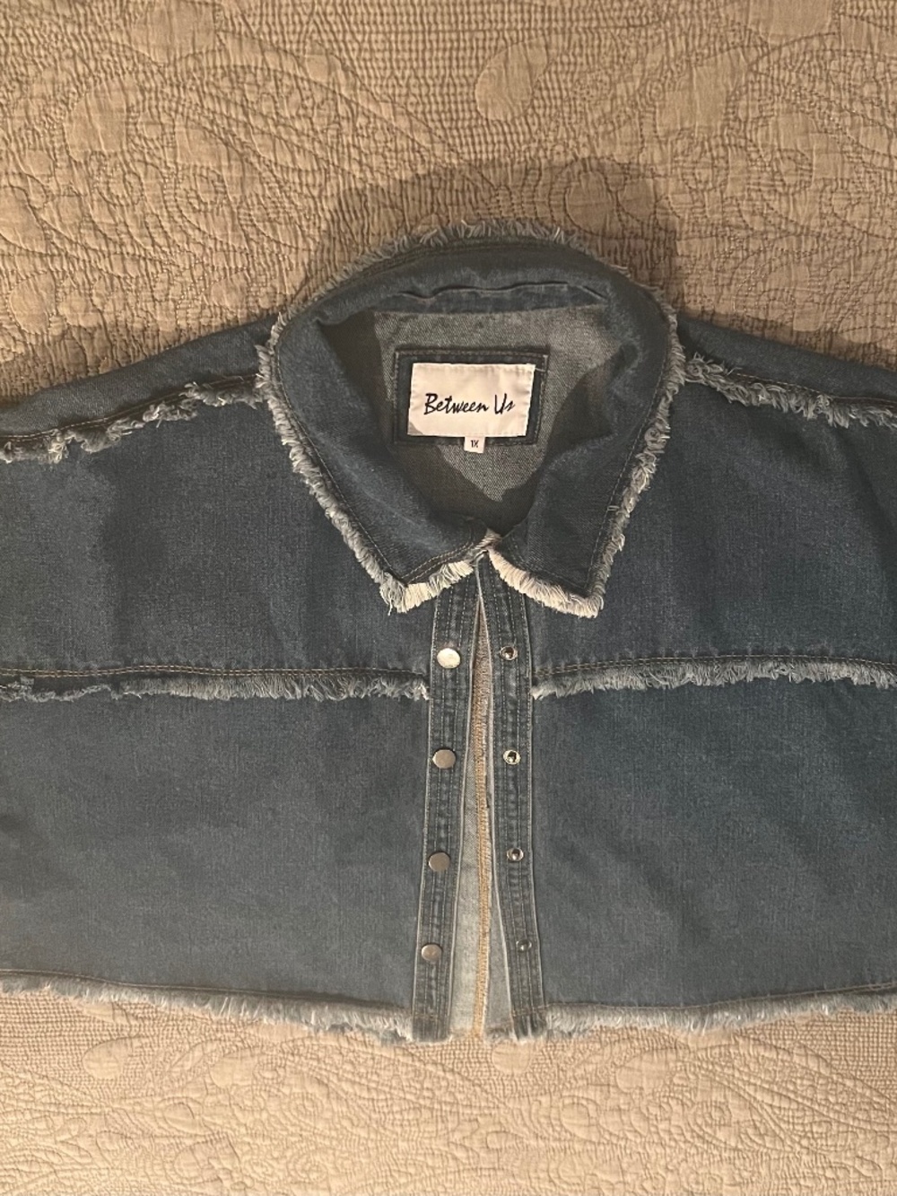 “ Between Us” Cropped Dolman Sleeve Frayed Denim Jacket Bohemian Grunge Look